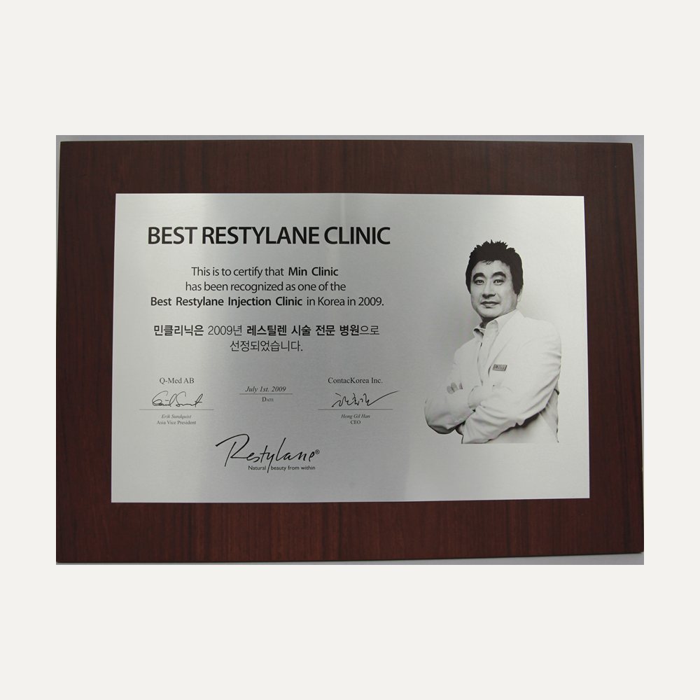 Q-Med Best Restylane Clinic 2009 plaque